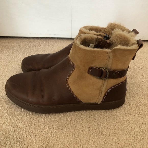 Olukai Women's Pehuea Hulu Leather Shearling Ankle Boots Brown Tan Size 10 - Picture 3 of 16